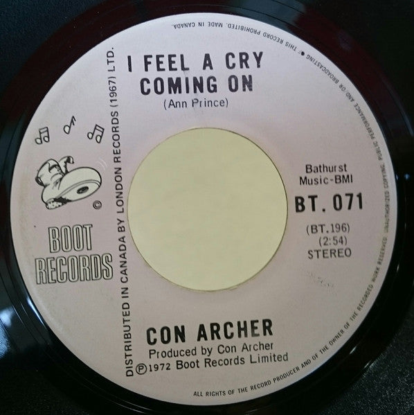 Con Archer : I Feel A Cry Coming On / Sandy (7", Single)