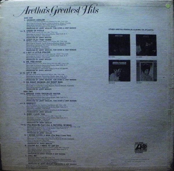 Aretha Franklin : Aretha's Greatest Hits (LP, Comp)