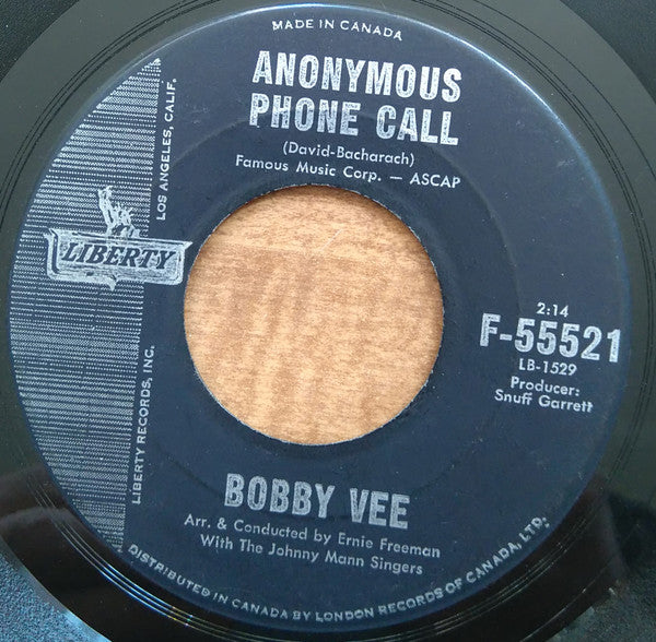Bobby Vee : The Night Has A Thousand Eyes / Anonymous Phone Call (7")