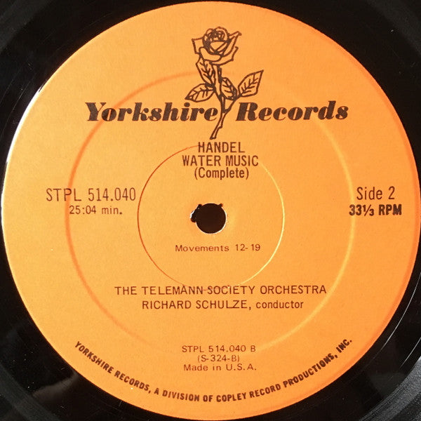 Georg Friedrich Händel / Telemann Society Orchestra, Richard Schulze : Water Music (LP, Album, RE)