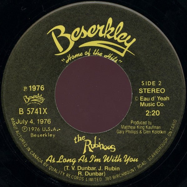 The Rubinoos : I Think We're Alone Now / As Long As I'm With You (7", Single)