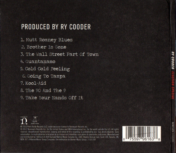 Ry Cooder : Election Special (CD, Album)