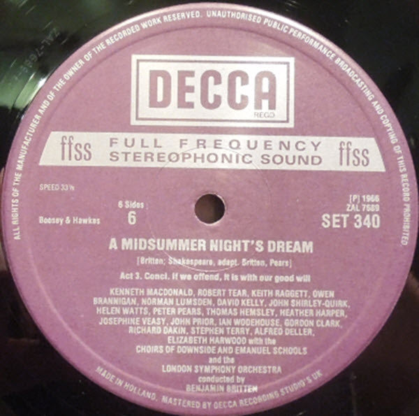 Benjamin Britten, London Symphony Orchestra : A Midsummer Night's Dream (3xLP, RE + Box)