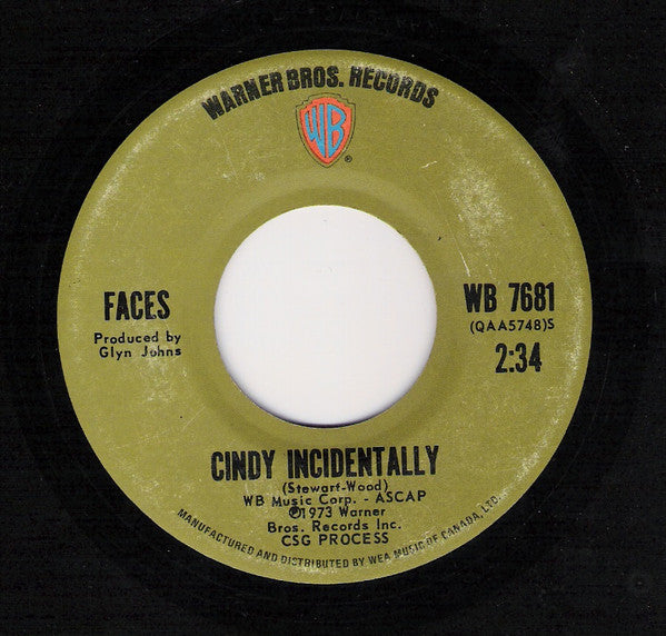 Faces (3) : Cindy Incidentally (7", Single)