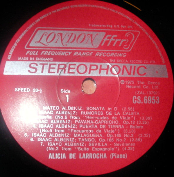Alicia De Larrocha, Mateo Albéniz, Isaac Albéniz, Padre Antonio Soler, Enrique Granados, Joaquín Turina : Spanish Encores (LP)
