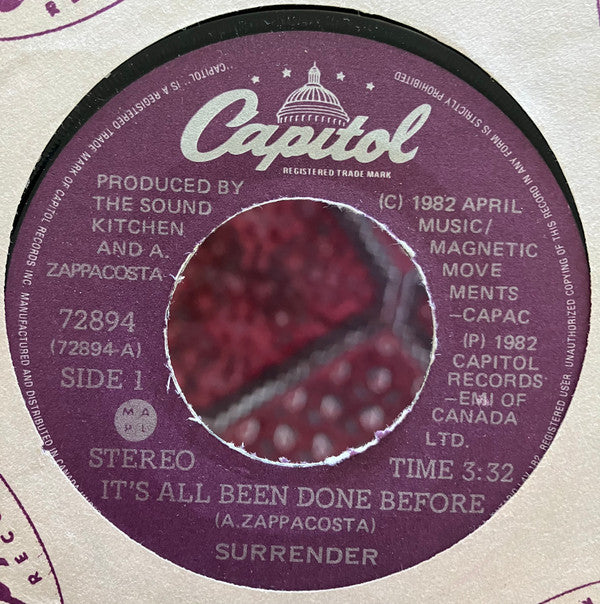 Surrender (3) : It's All Been Done Before / Strange Strange Way (7", Single)