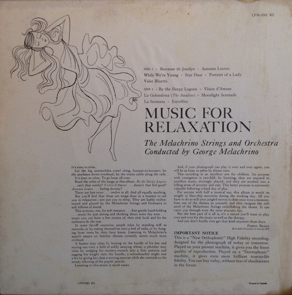 The Melachrino Strings And The Melachrino Orchestra : Moods In Music: Music For Relaxation (LP, Album, Mono)