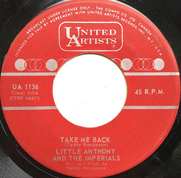 Little Anthony & The Imperials : Take Me Back (7")