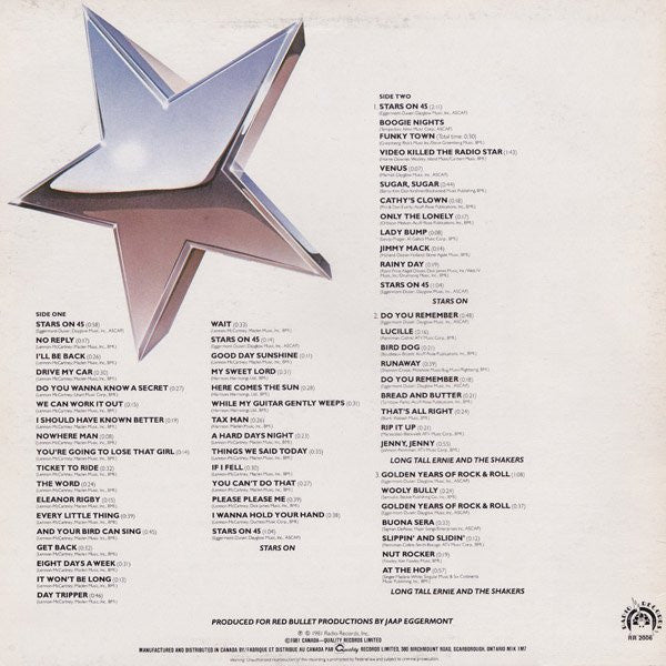 Stars On* / Long Tall Ernie And The Shakers : Stars On Long Play (LP, Album, Mixed, Red)