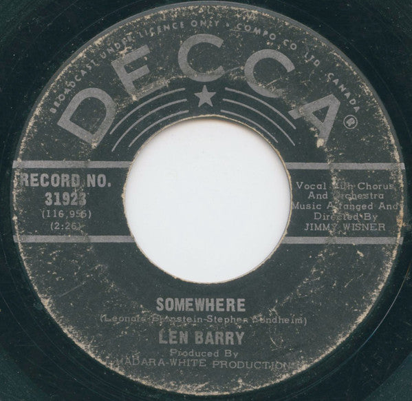 Len Barry : It's A Cryin' Shame / Somewhere (7", Single)