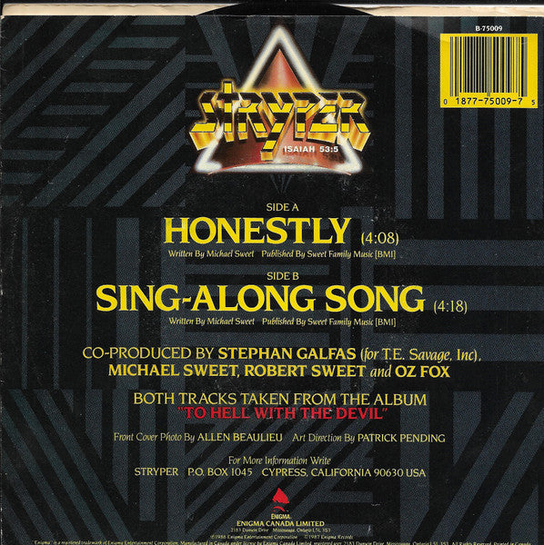 Stryper : Honestly (7", Single)