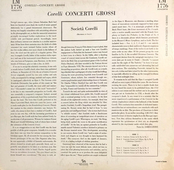 Arcangelo Corelli / Società Corelli : Concerti Grossi (LP, Album, Mono)