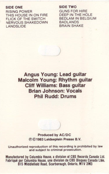 AC/DC : Flick Of The Switch (Cass, Album, Club, RE, Dol)