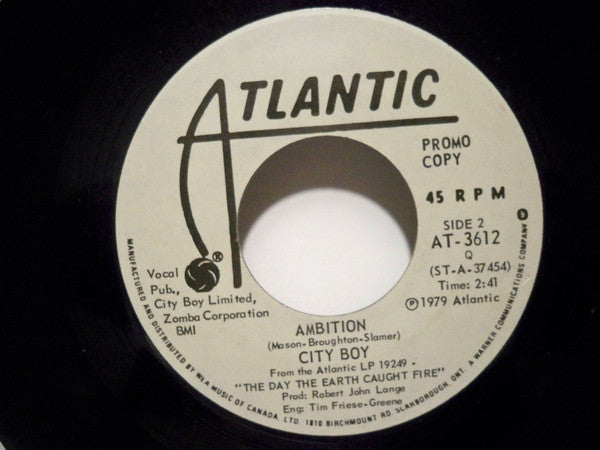 City Boy : The Day The Earth Caught Fire / Ambition (7", Single, Promo)