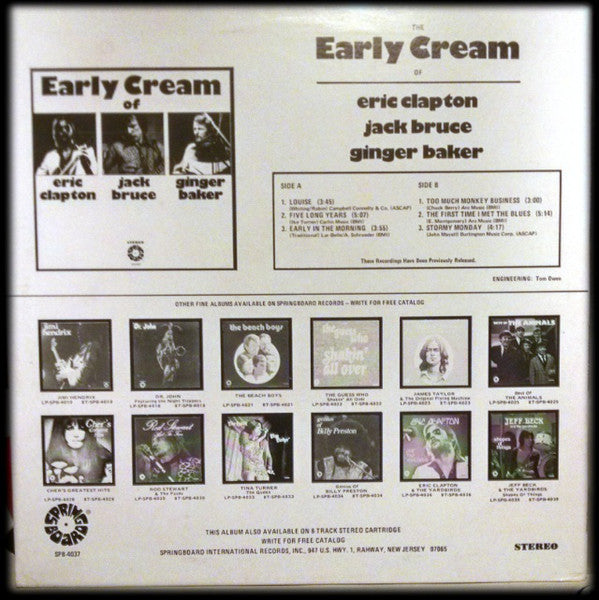 Eric Clapton / Jack Bruce / Ginger Baker : The Early Cream Of Eric Clapton, Jack Bruce & Ginger Baker (LP, Comp)