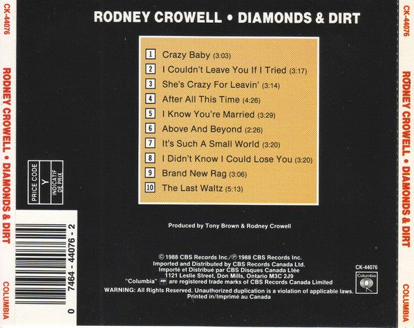 Rodney Crowell : Diamonds & Dirt (CD, Album)