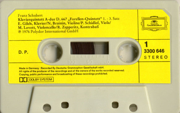 Franz Schubert - Emil Gilels • Amadeus-Quartett, Rainer Zepperitz : The Trout • Die Forelle, Quartettsatz D. 703 (Cass, Dol)