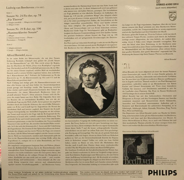 Alfred Brendel, Ludwig van Beethoven : „Hammerklavier-Sonate” / Sonate, Op.78 (LP, RP, Red)