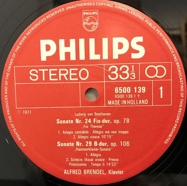 Alfred Brendel, Ludwig van Beethoven : „Hammerklavier-Sonate” / Sonate, Op.78 (LP, RP, Red)