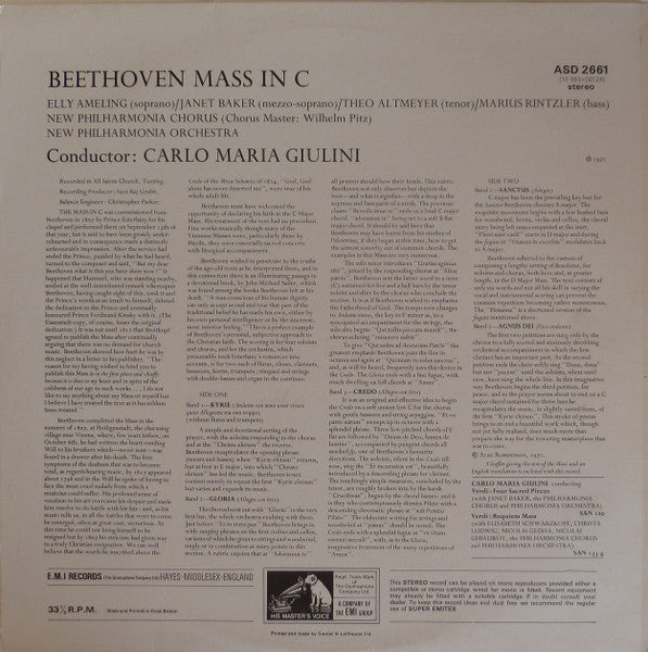 Ludwig van Beethoven, Elly Ameling, Janet Baker, Theo Altmeyer, Marius Rintzler, New Philharmonia Chorus, New Philharmonia Orchestra, Carlo Maria Giulini : Mass In C (LP, RE, RP)
