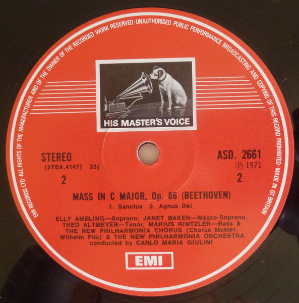 Ludwig van Beethoven, Elly Ameling, Janet Baker, Theo Altmeyer, Marius Rintzler, New Philharmonia Chorus, New Philharmonia Orchestra, Carlo Maria Giulini : Mass In C (LP, RE, RP)