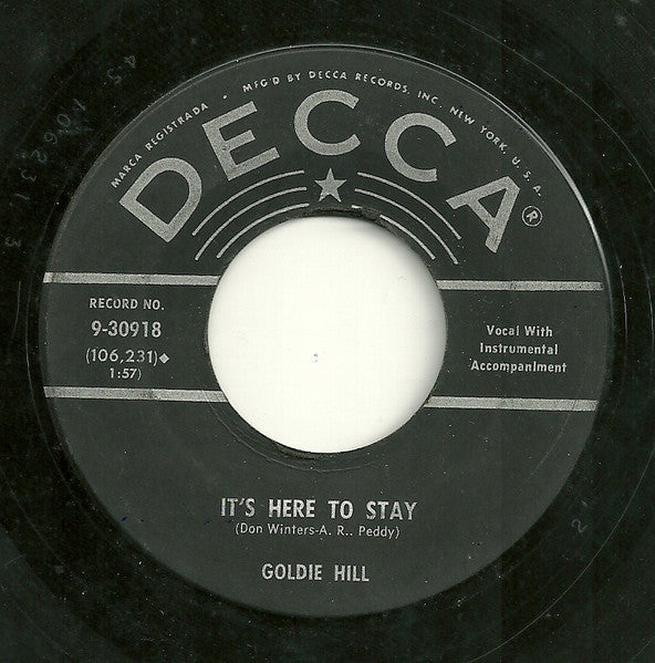 Goldie Hill : Honky Tonk Music / It's Here To Stay (7", Single)