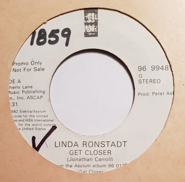 Linda Ronstadt : Get Closer (7", Single, Promo)