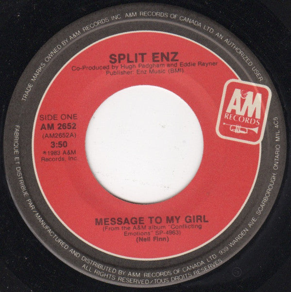 Split Enz : Message To My Girl (7")