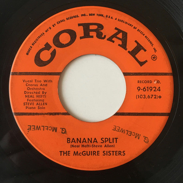 McGuire Sisters : Sugartime / Banana Split (7", Single, Mono, Glo)