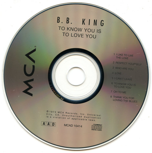 B.B. King : To Know You Is To Love You (CD, Album, RE)