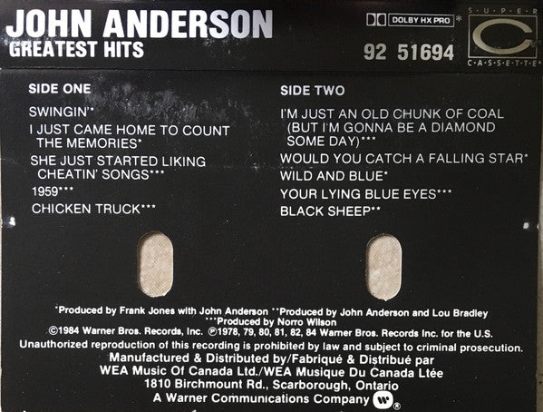 John Anderson (3) : Greatest Hits (Cass, Comp)