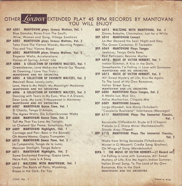 Mantovani And His Orchestra : Mantovani Plays Strauss Waltzes (7", EP, RE)