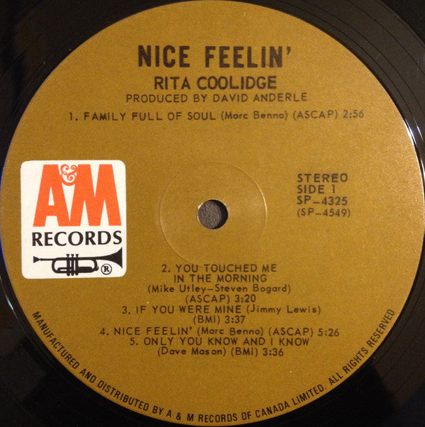Rita Coolidge : Nice Feelin' (LP, Album, Gat)