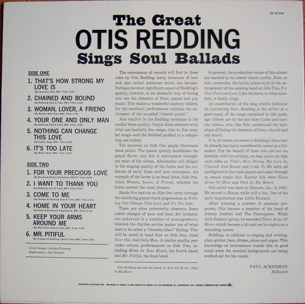 Otis Redding : The Great Otis Redding Sings Soul Ballads (LP, Album, Mono, RE)
