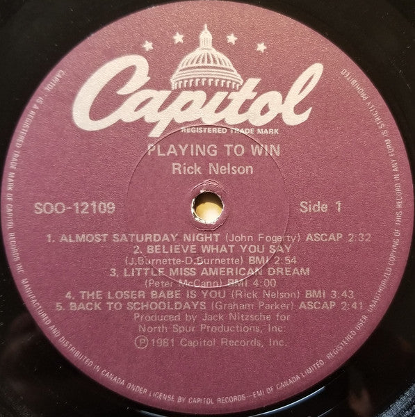 Ricky Nelson (2) : Playing To Win (LP, Album)