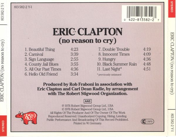 Eric Clapton : No Reason To Cry (CD, Album, RE)