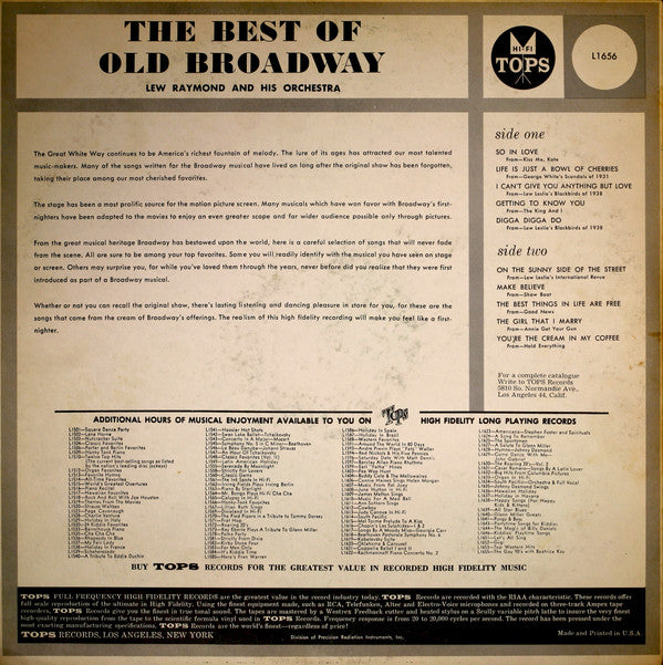 Lew Raymond And His Orchestra : The Best Of Old Broadway (LP, Mono)