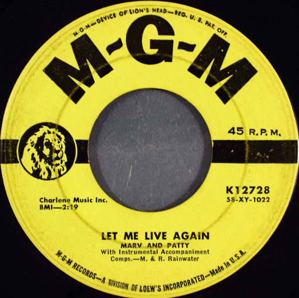 Marv & Patty Rainwater : Can I Count On You (7", Single, Mono)