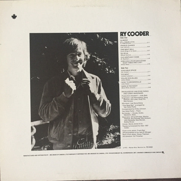Ry Cooder : Ry Cooder (LP, Album, RE, Bro)