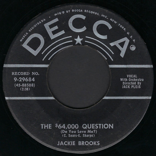 Jackie Brooks : Black Denim Trousers And Motorcycle Boots / The $64,000 Question (Do You Love Me?) (7")
