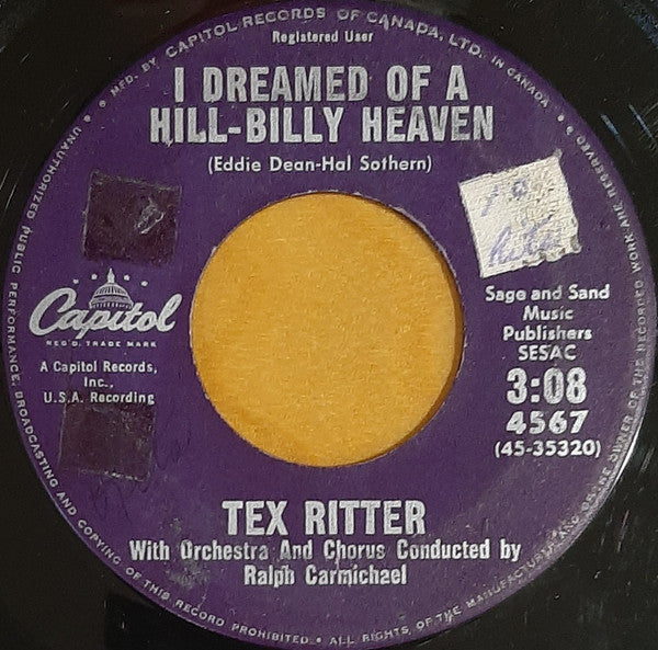 Tex Ritter : I Dreamed Of Hill-Billy Heaven (7", Single)