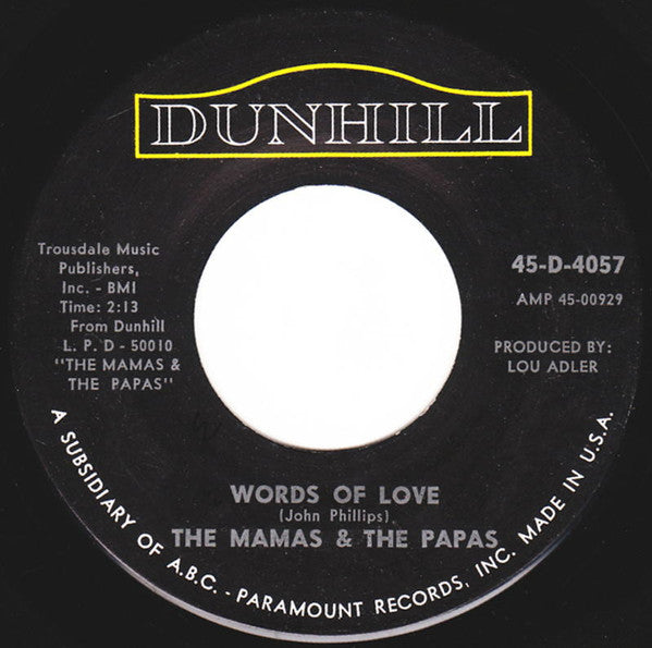 The Mamas & The Papas : Words Of Love / Dancing In The Street (7", Single)