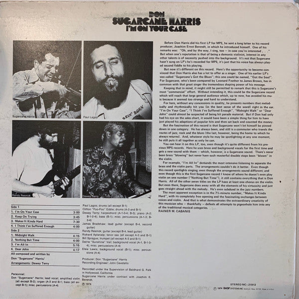 Don "Sugarcane" Harris : I'm On Your Case (LP, Album, Promo)