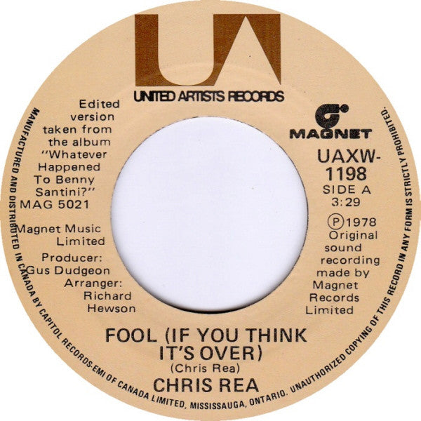 Chris Rea : Fool (If You Think It's Over) (7", Single)