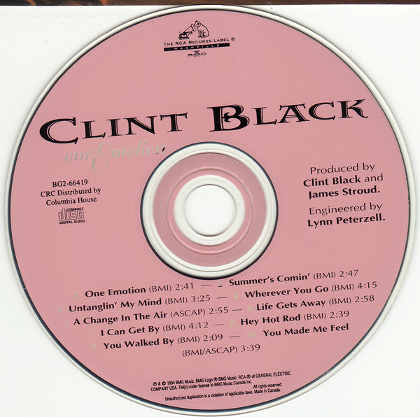 Clint Black : One Emotion (CD, Album, Club)