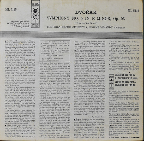 Antonín Dvořák - The Philadelphia Orchestra, Eugene Ormandy : New World Symphony (LP)