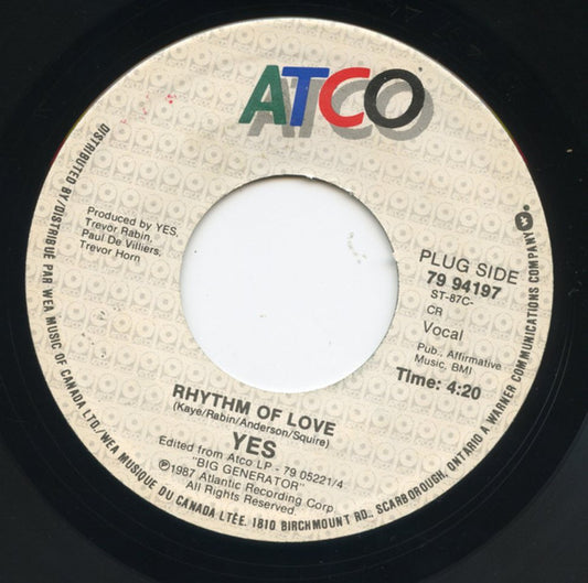 Yes : Rhythm Of Love (7", Single)