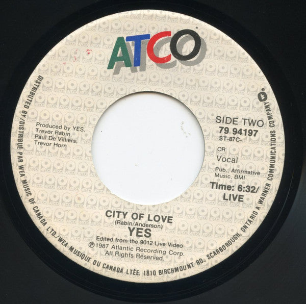 Yes : Rhythm Of Love (7", Single)