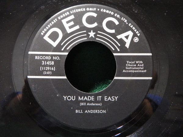 Bill Anderson (2) : Still (7", Single, Glo)