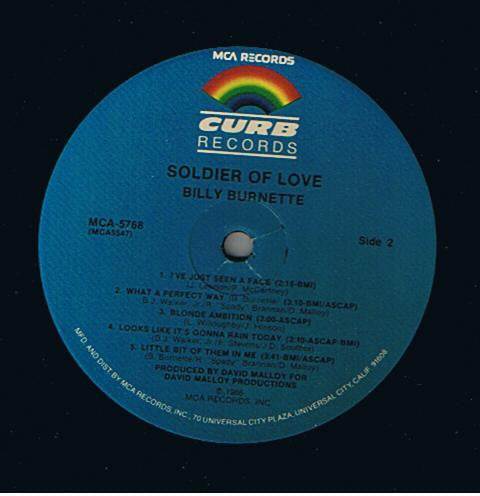 Billy Burnette : Soldier Of Love (LP, Album, Pin)